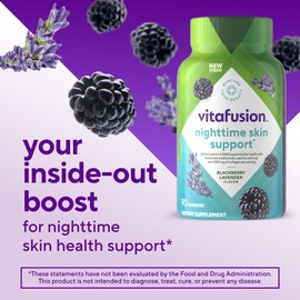 Vitafusion Nighttime Skin Support (1), Beauty Supplement with Retinol (Vitamin A RAE), Collagen & Bedtime Botanicals, BlackBerry Lavender Flavor, 90 Count