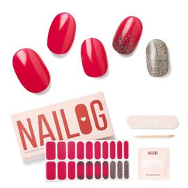 NAILOG Semi Cured Gel Nail Strips (20 Extra Long Polish Stickers / Wraps) │ Glossy & Long Lasting Soft Gel Finishing (Chance)