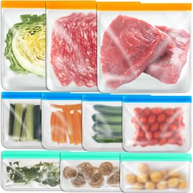 24 Pack Reusable Bags, Dishwasher Safe Silicone Food Storage Bag, 4 Sizes Leakproof Reusable Freezer Bags for Marinate Meats, Cereal, Vegetables, Home.