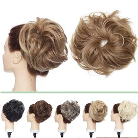 Messy Bun Hair Piece Extensions Tousled Updo Hair Extension Thick Ponytail Hair Band Updo Hairpiece Synthetic Ponytail Hairpiece [Light Brown & Ash Blonde]