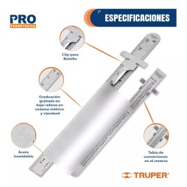 Truper Regla Bolsillo Acero Inoxidable Bolsillo 15cm Truper 101810