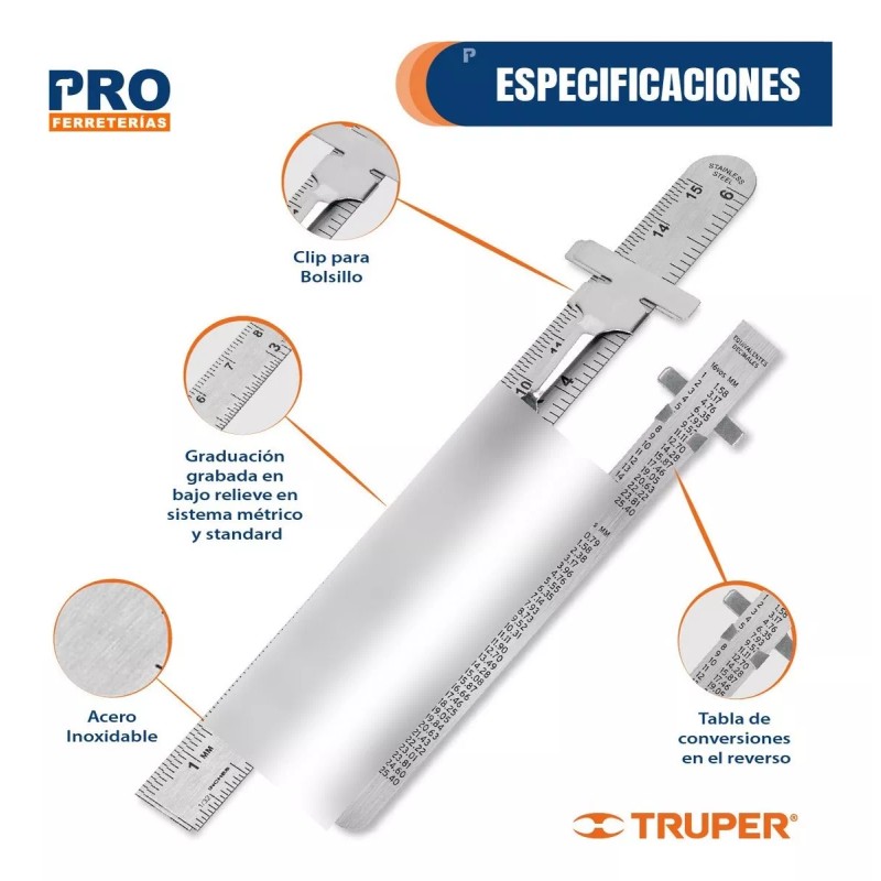 Truper Regla Bolsillo Acero Inoxidable Bolsillo 15cm Truper 101810