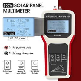 Photovoltaic Panel Multimeter Kethvoz Solar Panel MPPT Tester with LCD Display Multitesters for Open Circuit Voltage Troubleshooting and Solar Panel PV Testing (800W)