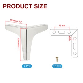 PATIKIL Metal Furniture Legs 5.12 Inch, 4 Pack Triangle Furniture Feet DIY Replacement Legs Modern Style for Cabinet Cupboard Table Couch Sofa Dresser, Silver