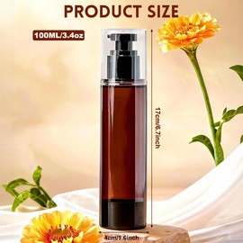 2 Pcs 100ml 3.4 oz Brown Plastic Airless Pump Bottles Travel Pump Dispenser for Foundation Lotion Shampoo Leak-Resistant Cosmetic Containers