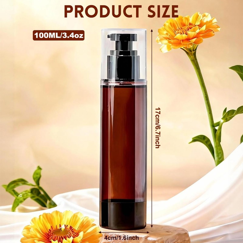 2 Pcs 100ml 3.4 oz Brown Plastic Airless Pump Bottles