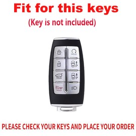 TECART For Genesis leather Key Fob Cover Metal Key Case Shell for G80 GV80 GV70 G90 8 Buttons Car Accessories White