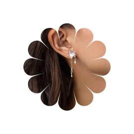 Xmsrn Vintage Crystal Moonstone Heart Love Earrings Long Chain Tassel Earrings Rhinestone Heart Opal Stud Earrings Open Crystal Star Earrings Long Tassel Chain Full Earrings For Women, Zinc, No