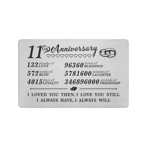 11th Anniversary Card Gifts for Him Her, 11 Year Wedding Anniversary Wallet Card Steel Gifts for Men Wife Husband