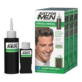 Just For Men Tinte Shampoo para Canas, Fórmula Original, Castaño Oscuro Medio H40, Aplicación Rápida hasta 5 Minutos, 3 Pack 66ml, sin Amoniaco