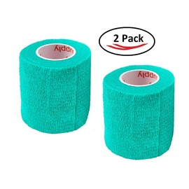 Vet Wrap Tape (Teal) (2 Pack) (2 Inch x 15 feet) Self Adhesive Adherent Adhering Cohesive Flex Self Stick Bandage Grip Roll Dog Cat Pet Horse