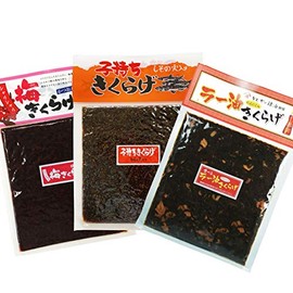Kikurage Tsukudani (3 Types) Set of 3 Types of Chilly Oil Mushrooms, Kokochi Kikuraya, Plum Jellyfish, 6.7 oz (190 g) x 3 Bags