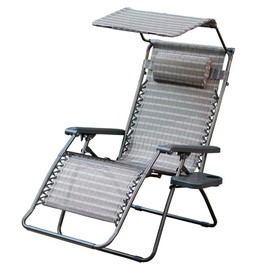 Jeco Oversized Zero Gravity Chair with Sunshade and Drink Tray, Black and Tan