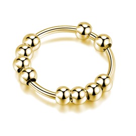 LOVECOM 925 Sterling Silver Anxiety Fidget with Beads Rings for Women Men Non Tarnish 14K Gold Plated Stress Relief Spinner Spinning Ring Releases Rotate Thumb Ring Jewelry Christmasn Gifts