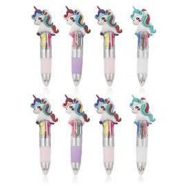 Pack of 8 Unicorn Ballpoint Pens, 4 Colours, Multicoloured Pens, Pressure Pen, Multifunction Marker, Cute Multicoloured Colour Changing Pens for Students, Gift