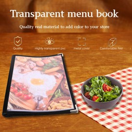 Poemtian 2Pcs Clear Menu Cover Holder, 4 Page 8 View Fits A4 Size Paper, Restaurant Bar Menu Cover Folder Binder, Reusable Menu Protector