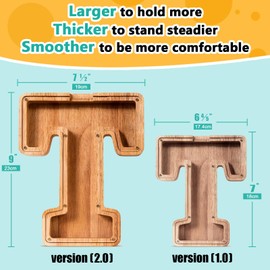 SummiDate Wooden Letter Piggy Bank Piggy Bank for Boys and girls Alphabet Money Bank Thanks Giving Gifts(Initial-T)