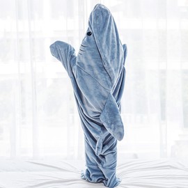 [Adetina] サメ 寝袋 着ぐるみ 大人 子供用 鮫 ブランケット 着る毛布 かわいい ふわふわ (XL)