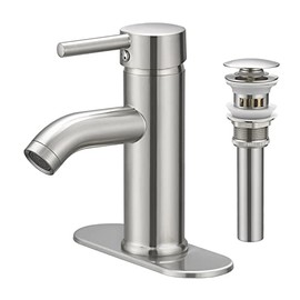 Brushed Nickel Bathroom Faucet Single Handle Bathroom Vanity Sink Faucet with Pop-up Drain, Rv Lavatory Vessel Faucet Basin Mixer Tap with Deck Plate