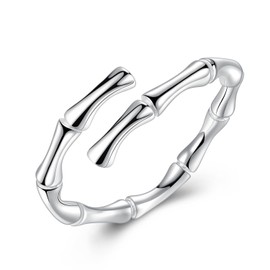 GemShadow Women Girls 925 Sterling Silver Bamboo Bone Adjustable Ring