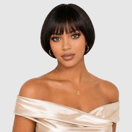 Beluck Short Pixie Cut Human Hair Wig with Bangs, 2x4 Glueless Lace Closure | Natural Black Straight Bob Wig, Pre-Plucked, Lightweight & Breathable, B