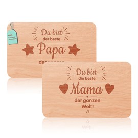 2er Set Frühstücksbrettchen Mama & Papa geschenke | Brotzeitbrett mit Gravur | Großeltern Geschenke Buchenholz Schneidebrett | Geschenkidee ideal für Mutter&Vatertag Geburtstags Weihnachten