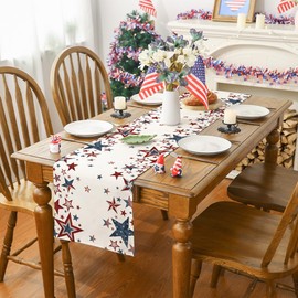 Siilues 4th of July Table Runner, Memorial Day Deocr Patriotic Decorations for Home Star Table Runner Independence Day Indoor Outdoor Party Table Decorations 13x108 Inch