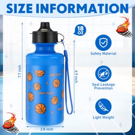 Maxdot 12 Pcs Christmas Basketball Water Bottles Bulk 18 oz Squeeze Reusable Plastic Water Bottle with Nylon Strap Leak Proof Sport Theme Cup for School Basketball Team Grad Gift(Blue)