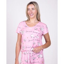 Amanda Blu Women’s 2-Piece Classic Pajama Set | Sweet Dreams Sheep V-Neck Top & Bottoms Sleep & Loungewear | Gift for Women