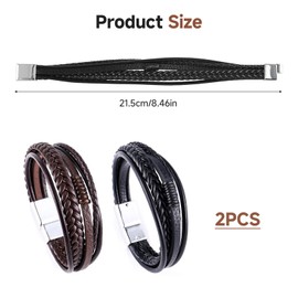 OIHCAZ Mens Leather Bracelet, 2PCS Men's Bracelets Fashion Multi-layer Braiding with Magnetic Clasp Gift for Men/Women on Birthday Anniversary Valentine Father's Day, Black/Brown