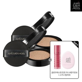 Jung Saem Mool 스킨 누더 커버레이어 쿠션 리필 2개 + 글로우래스팅 틴트 미니 + 스키니탭 퍼프(핑크) Skin Nuder Cover Layer Cushion Refill 2pcs + Glowlasting Tint Mini + Skinny Tab Puff (Pink)