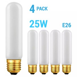 KOR 4 Pack 25T10/FR 25W Watt T10 FROST Tubular Tube 120V Medium E26 Base Light Bulb