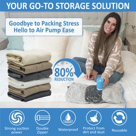 Cozy Essential 10 Pack Travel Vacuum Storage Bags with Rechargeable Wireless Electric Pump for Luggage, Suitcase, Carry-on Size Vacuum Seal Compression Space Saver Bags for Clothes and Clothing Travel