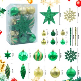 Christmas Balls Tree Ornaments, Shatterproof Christmas Decorations Set with Reusable Hand-held Gift Package for Holiday Xmas Tree Decor (50, Green & Gold)