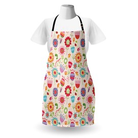 ABAKUHAUS Floral Cooking Apron 2 Pack Cartoon Drawing Ladybug Strawberry Bird Caterpillar Vibrating Characters Height Adjustable Clear Colors 67cm x 80cm Pale Peach Multicolor, Pale peach