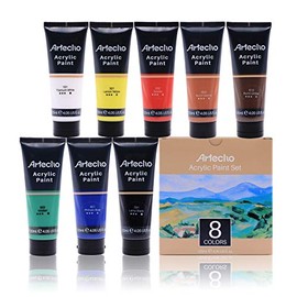 Artecho Professional Acrylic Paint Set, 8 Primary Colors (120ml / 4.05oz) Tubes, Art Craft Paints for Canvas Painting, Rock, Stone, Wood, Fabric, Art Supplies for Professional Artists, Adults, Students, Kids