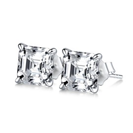 MSBLUE® 1 Ct. DEW Asscher Cut Moissanite Earring Studs | Stunning Diamond Alternative | D Color VVS1 Clarity | 925 Sterling Silver Rhodium Finished | For Anniversary, Gift, Women