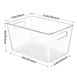 YIHONG YIHONG 6 Pack Clear Pantry Organizer Bins, Plastic Containers with Handle for Kitchen,Freezer,Cabinet,Closet,Bathroom Under Sink Storage