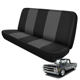 Kistrba Truck Seat Cover Compatible with 1973-1999 Chevy Full-Size Trucks, Neoprene Solid Bench Seats Without Headrests, Black&Charcoal