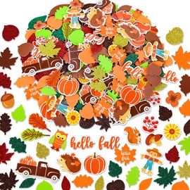Whaline 460Pcs Fall Foam Stickers Leaf Foam Stickers Thanksgiving Glitter Foam Stickers Autumn Maple Leaves Pumpkin Self-Adhesive Foam Stickers for Kids Thanksgiving Party Favors Fall Craft DIY Decor