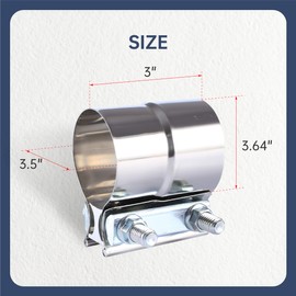 BATONECO 3.5 Inch Lap Joint Exhaust Band Clamp Exhaust Repair Preformed For Exhaust Pipe Connection Stainless Steel (3.5" 2 Packs) Metallic