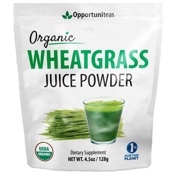 Opportuniteas Organic Raw Wheatgrass Juice Powder - Grown & Dried in USA - Premium Green Superfood Supplement - Vegan & Non-GMO - 4.5 oz