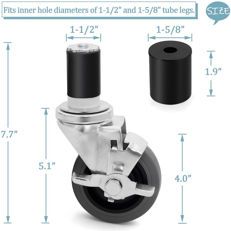 4 inch Prep Table Casters Set of 4 Heavy Duty