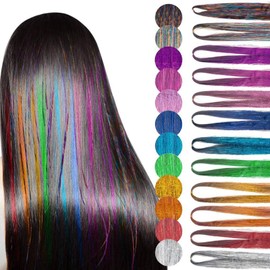 KARMELLING 90cm Hair Tinsel 600 Sky Blue Sparkling Highlights Synthetic Hair Streak BlingHighlights Glitter Extensions, 3#. Sky Blue