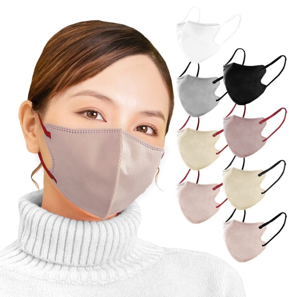 [米印] 日本製3Dマスク 不織布 立体マスク バイカラーマスク 20枚 個別包装 (ローズグレー×ワインレッド)
