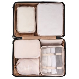 Adwaita 6 Set Packing Cubes, Travel Luggage Packing Organizers (Ivory)