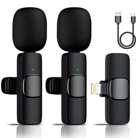 Aolemoa Wireless Microphone for iPhone iPad, Wireless Lavalier Microphone, Mini Mic Clip-on Microphones for Video Recording, Live Stream, Interview, Tiktok, Vlog, Podcast, YouTube, 2 Pack