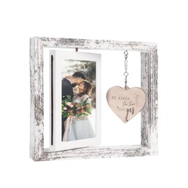 He Asked She Said Yes Photo Frame - Proposal Engagement Gifts for Couples with Heartfelt Message - Rotating 2-Sided Wood Photo Frame Perfect Wedding & Newlywed Gift