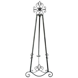 Designstyles Decorative Metal Easel Stand – Adjustable Floor Display for Art Pieces, Signs, Mirrors and Chalk/Dry Erase Boards - 61" Tall, Antique Finished Iron, Pewter – Swirl Emblem – 2 Pack