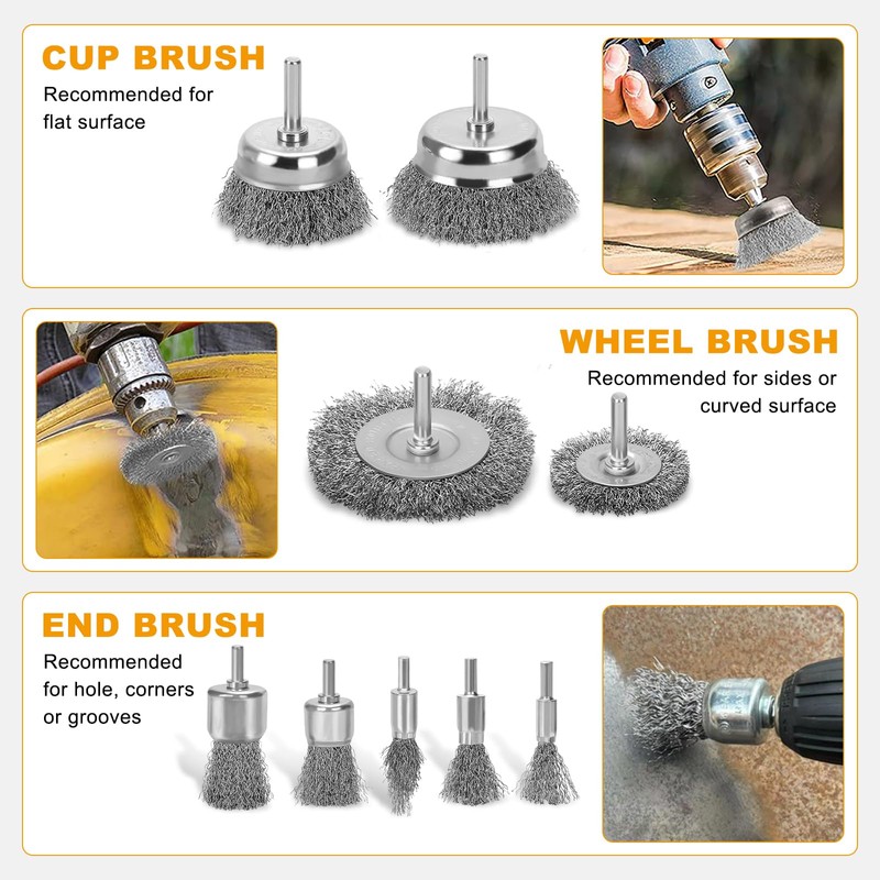 Pmueuff Wire Brush Drill, 9-Piece Wire Brush Set for Drill,